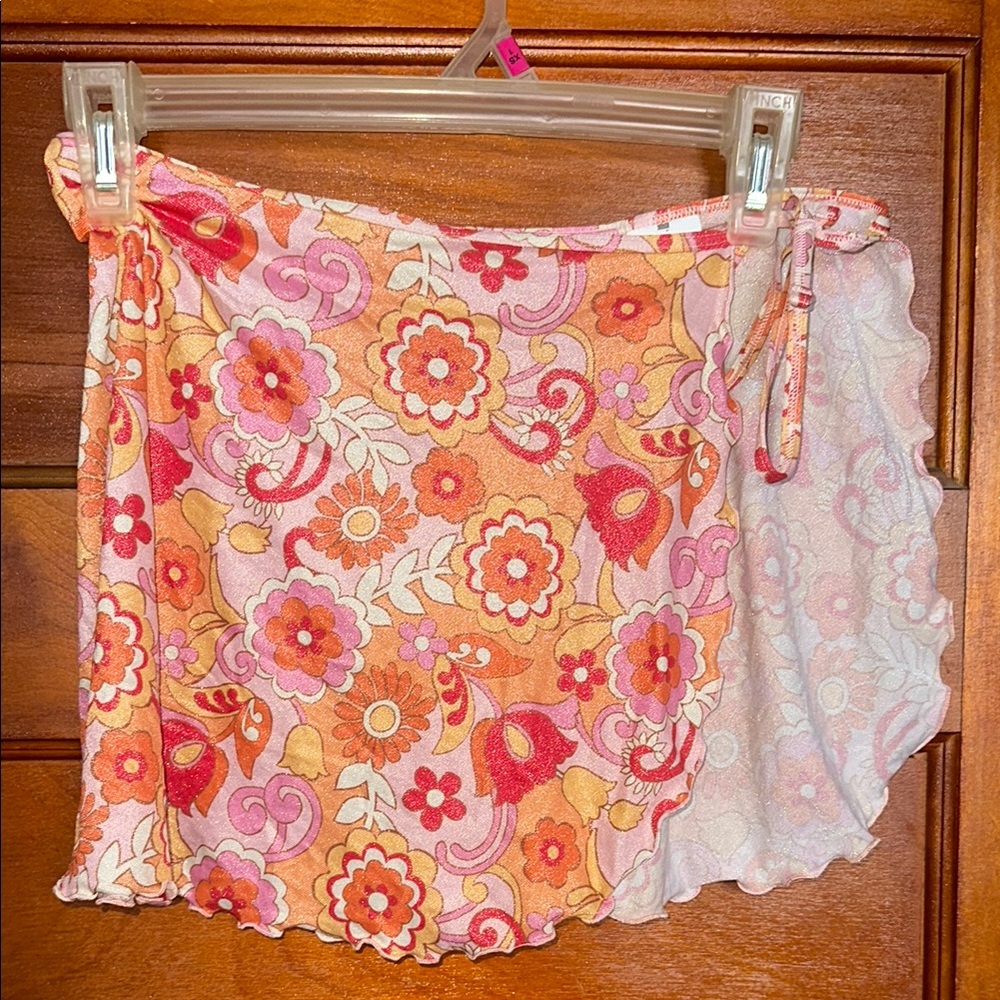 Social Tourist Hollister Floral Sheer Sparkly Bathing Suit Cover Up Skirt